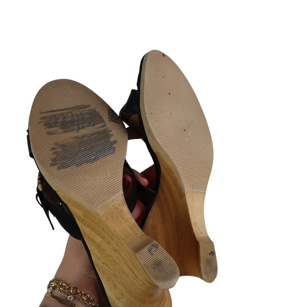 Vintage Y2K Black Leather Wedge Mule Sandals Heels 10 - Picture 5 of 7